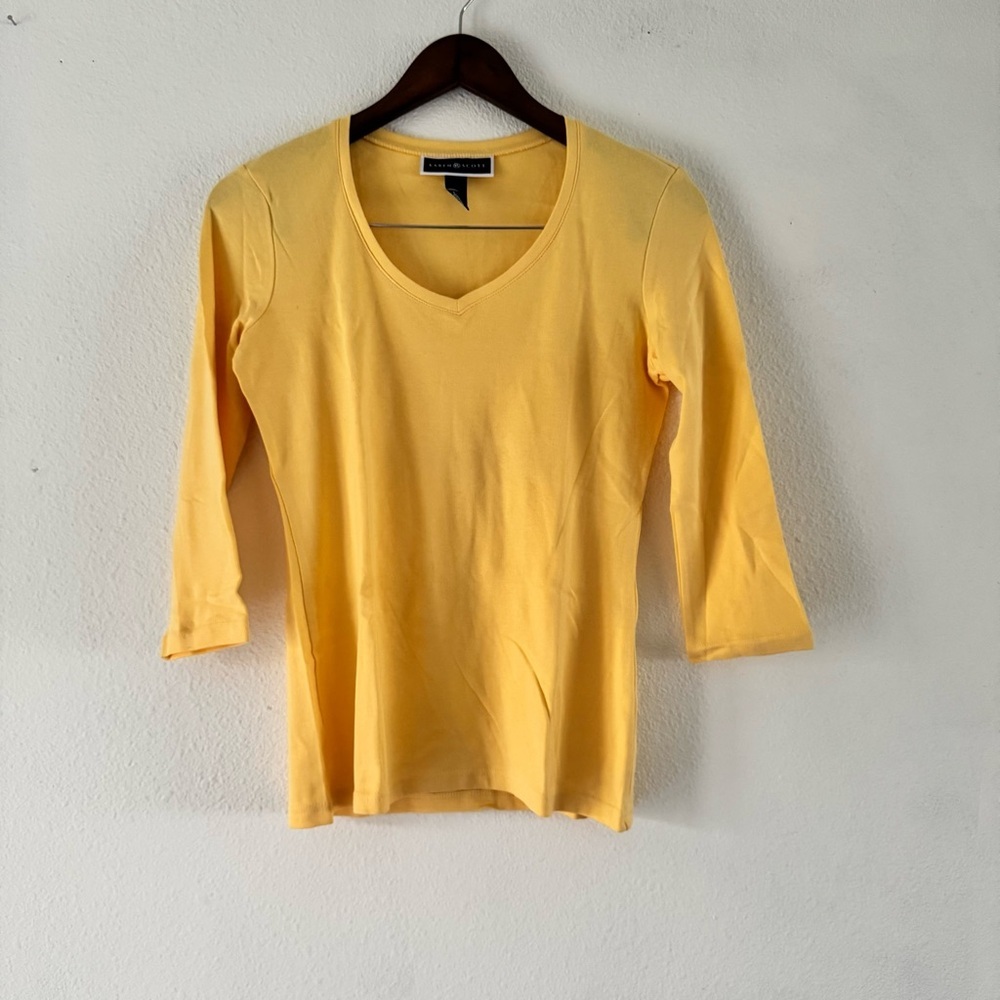 Karen Scott 100% Cotton Basic V-neck Everyday Staple Tee 3/4 Sleeve Size Small - Picture 5 of 5